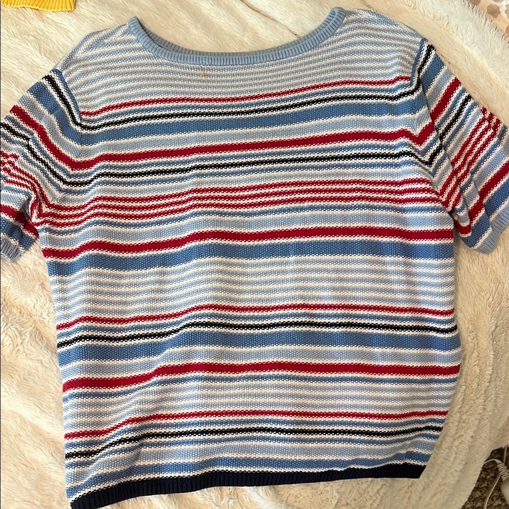 Striped Short Sleeve Sweater - Red, Blue, White